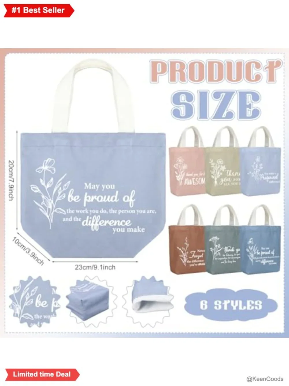 Canvas Mini Tote Bags Set 12 Inspirational Floral Reusable Gift Bags